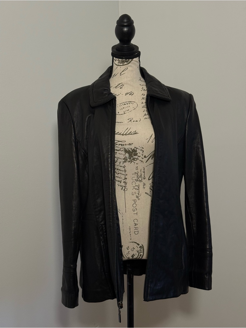Avanti Black Leather Zip Jacket for Women